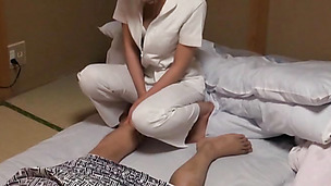 Beautiful Asian masseuse gives full body massage and rides cock