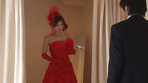 Appetising Asian lady in a red dress Reira Aisaki experiences anal fucking