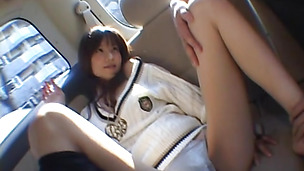 Hot milf Aimi in a car sex scene fucks and gets vibrator in pussy.