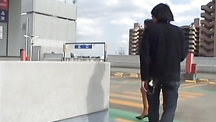 Appealing Japan babe public flashing and sex on a parking lot