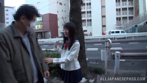 Hot bang-up babe Tsubomi gives a random guy a perfect hand job